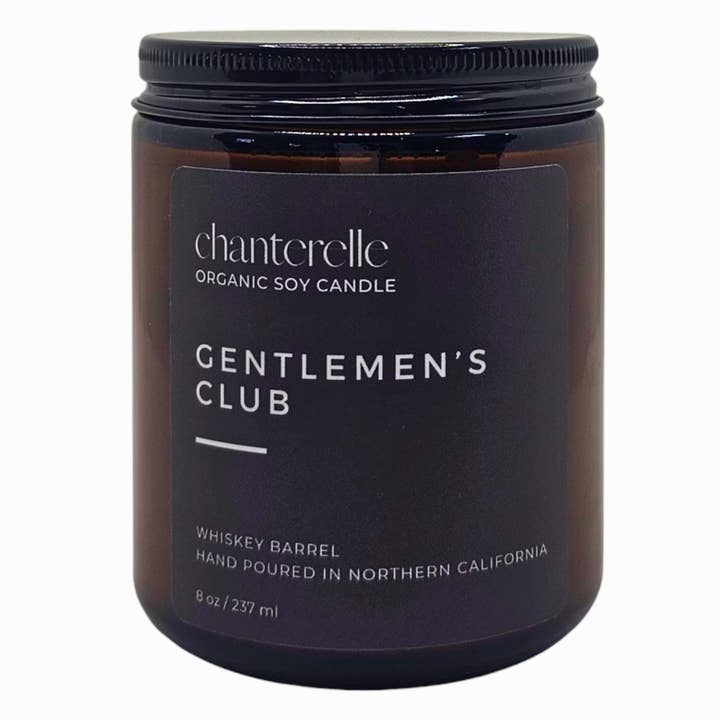 Organic Soy Candle 8 oz "Gentlemen's Club" for wholesale by Chanterelle