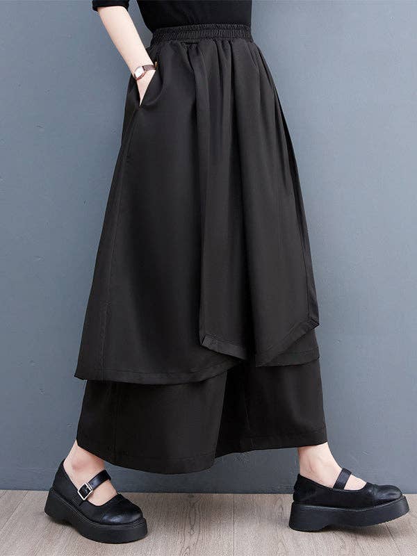 SVART Breda ben beskurna enfärgade avslappnade byxor culotte för wholesale på Faire1