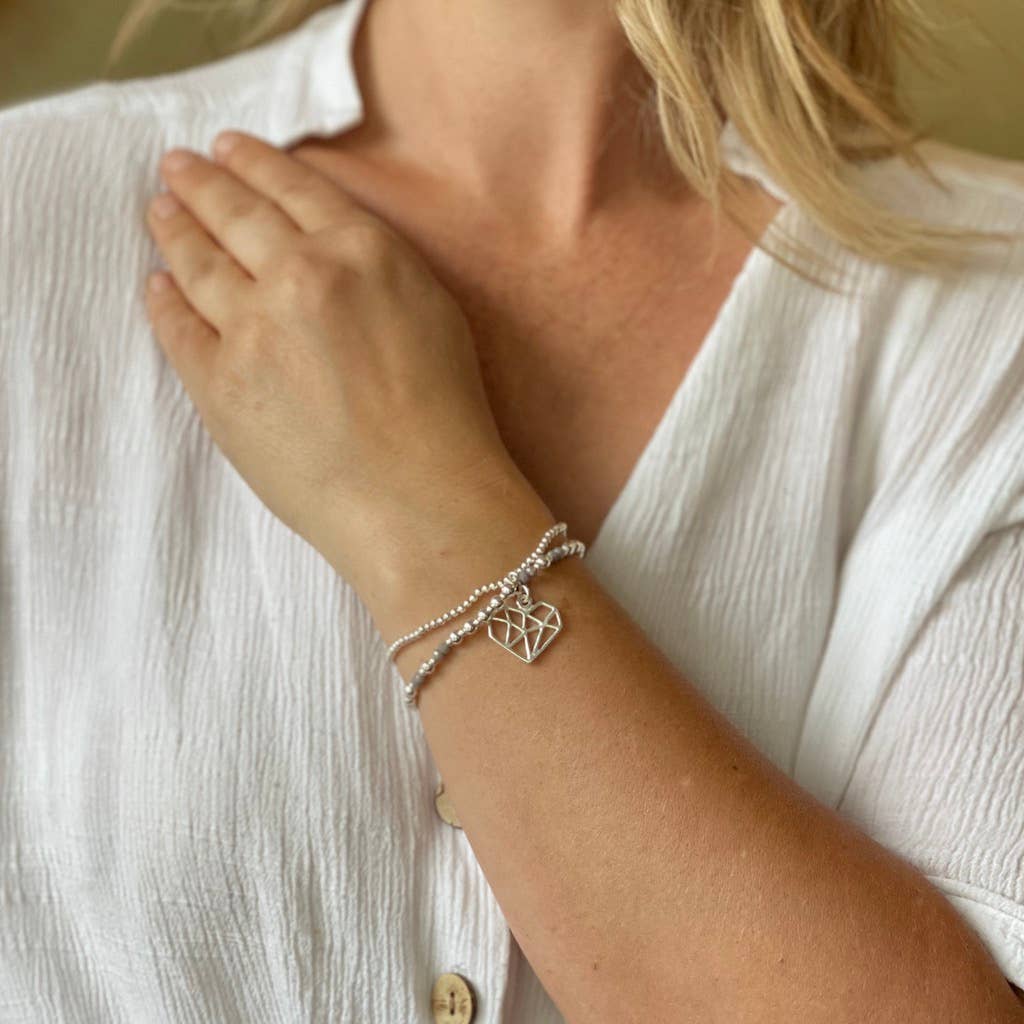 Suzie Blue Canada - Wholesale Charm/Dangle Bracelet - Double Strand Bracelet With Heart Pendant In Silver Plate1