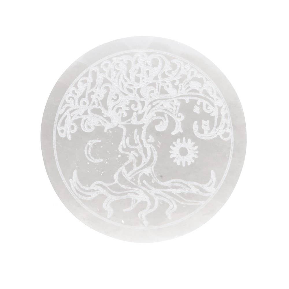 Vives de la Cortada S.L - Vente Pierre et cristal de spiritualité - Plaque Circulaire de Sélénite Soleil et Lune Extra0