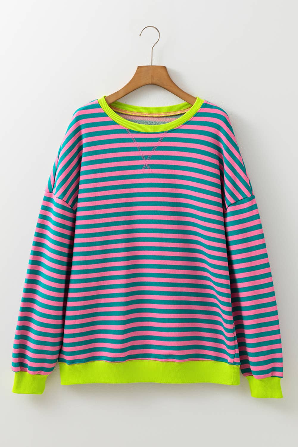 LA Society - Vente Sweat-shirt – femme - Sweat-shirt à rayures contrastées avec point croisé et épaules tombantes12