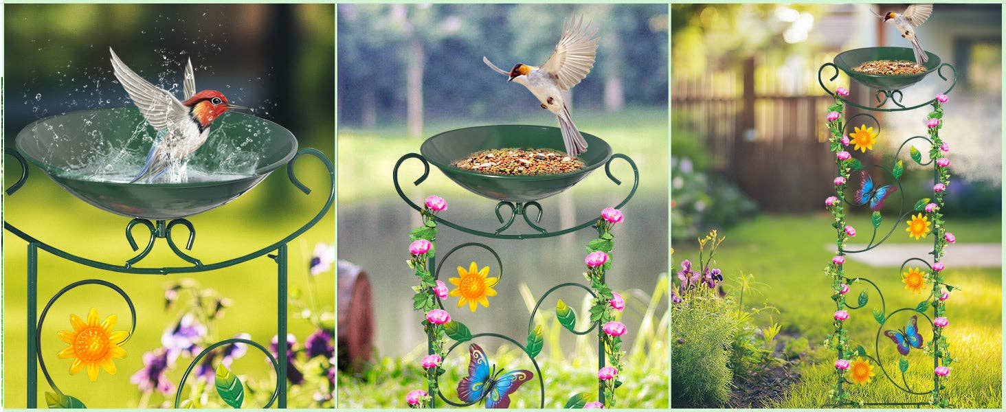Liffy - Wholesale Bird bath - Green Butterfly Metal Bird Bath Garden Stake Decor6