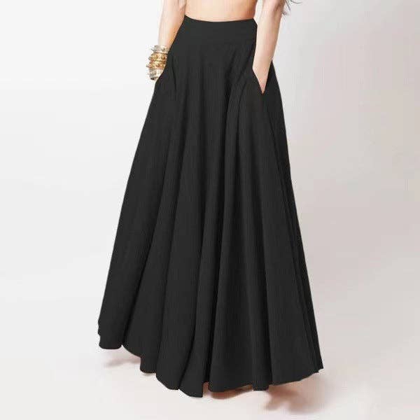SALINA TRADING INC - Wholesale Skirt - Women's - Women Casual Solid Color Loose Pleated Long Skirt2