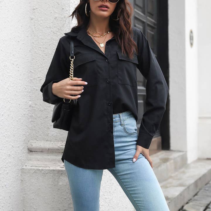 HIDDENBRAND - Wholesale Button Down Shirt - Women's - Cotton Long Sleeve Medium Length Shirt Women