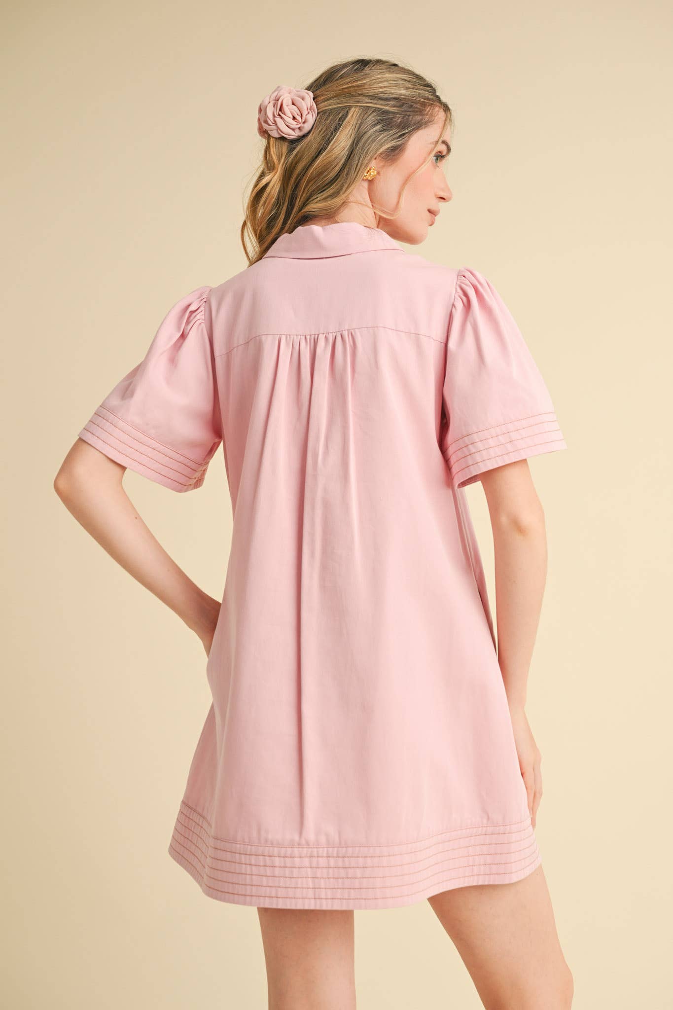 &MERCI - Wholesale Dress - Women's - SHORT SLEEVE BUTTON DOWN MINI DRESS MDR357245