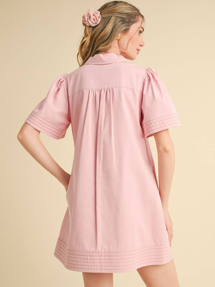 &MERCI - Wholesale Dress - Women's - SHORT SLEEVE BUTTON DOWN MINI DRESS MDR357245