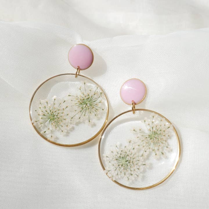 Estelle white and pink duo earrings - round (XXL) for wholesale by Kimberley Dubé Atelier