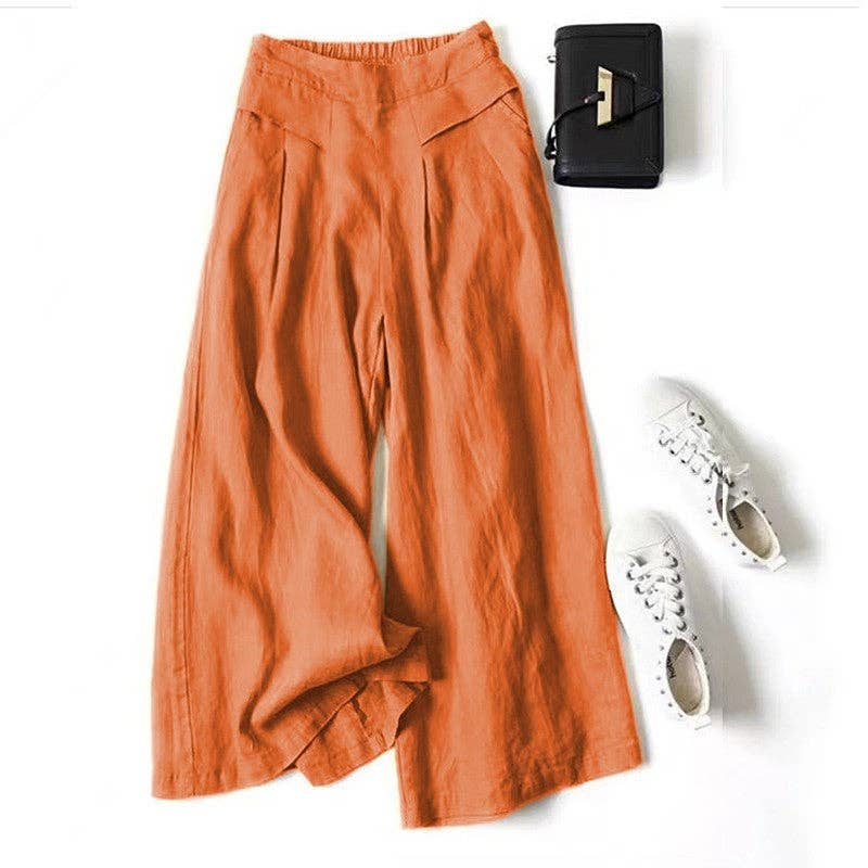 FurDecoration - Wholesale Pants - Women's - High Waist Wide Leg Pants - Solid Color Lightweight Crop7