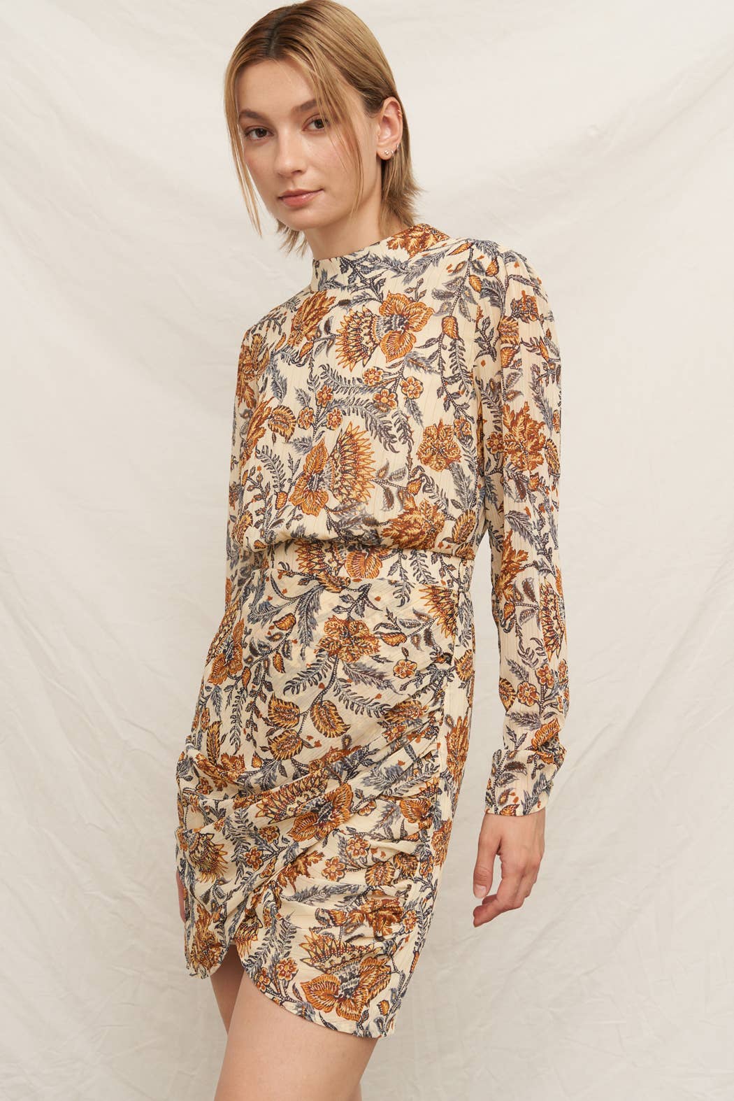 CREAM MULTICOLOR Long Sleeve Mock Neck Mini Dress for wholesale on Faire2