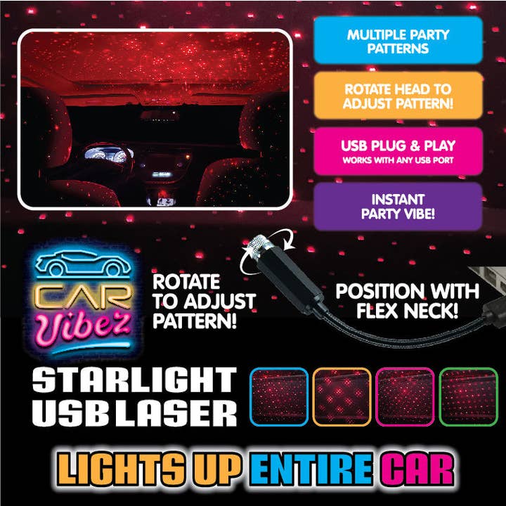 Car Vibez Starlight USB Flex Neck Laser Light- 4/Pack for wholesale by Novelty Closeout