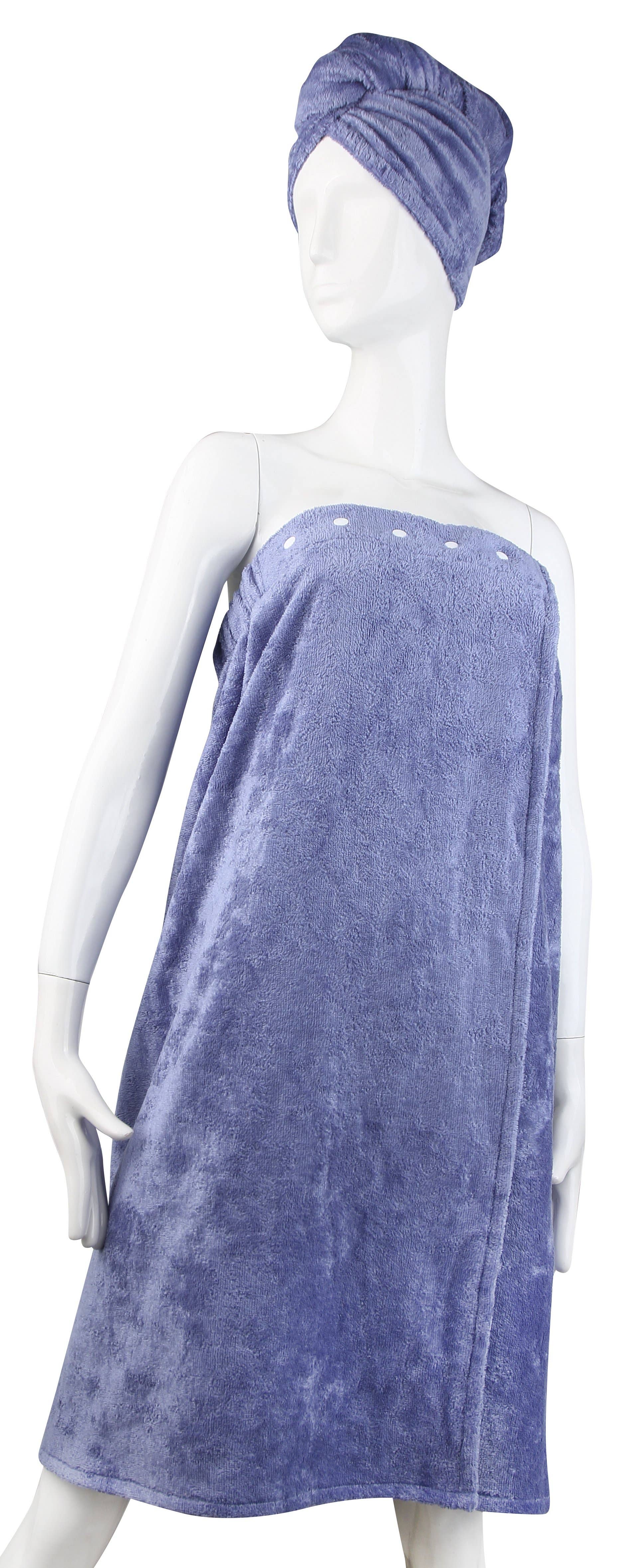 Everplush - Vendita all'ingrosso Asciugamani da bagno - Set di fascia da bagno extra peluche+turbante per capelli - blu pervinca2