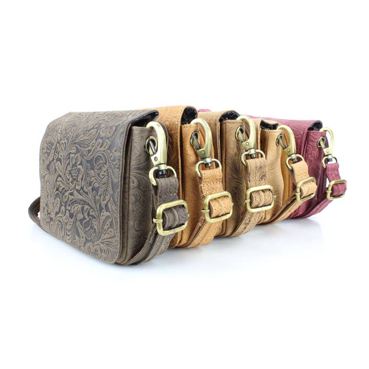 Women's Flap Over Crossbody Bag with Hidden Storage 1834 for wholesale by Leather Impressions Inc