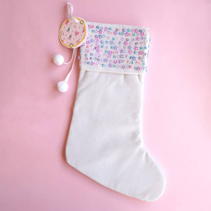 Enchanted Christmas Sequin Stocking (White) for wholesale by Lauren Hinkley Australia