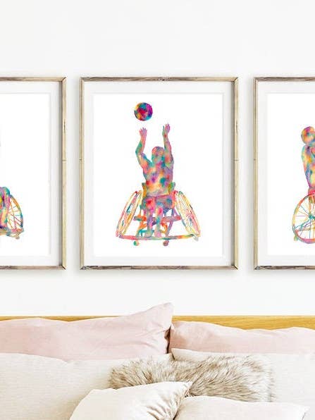 3er-Set Basketball-Rollstuhl-Kunstdruck, Aquarell für den Großhandel von Goodfairyart