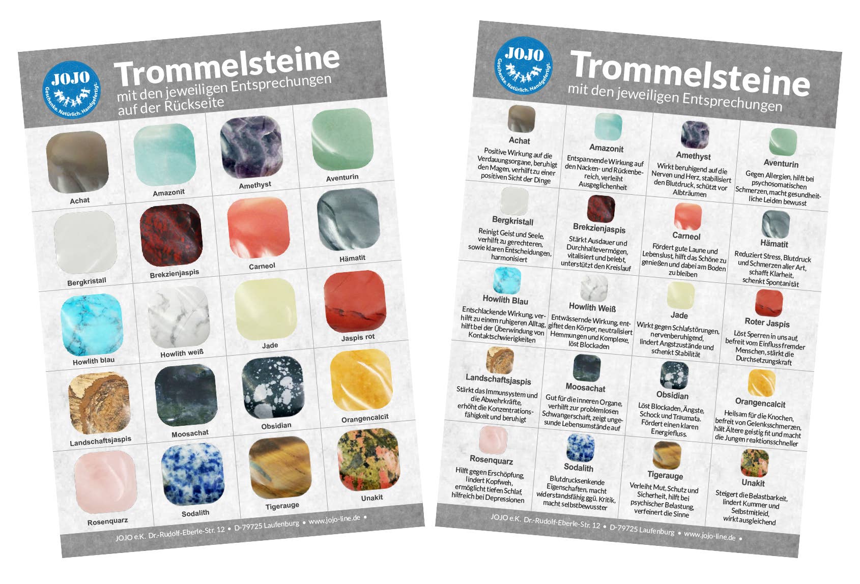 JOJO Geschenke - Wholesale Spiritual Stone/Crystal - Single-variety tumbled stones with description card in display1