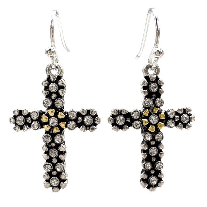 Flower Rhinestone Cross Earrings for wholesale by Lunar Deer