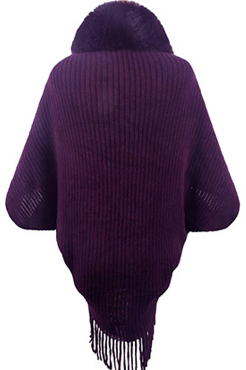 Lily Clothing - Wholesale Poncho - Women's - WOMEN WINTER FURRY TASSEL DETAILED SHAWL WRAP_CWTBLL026513