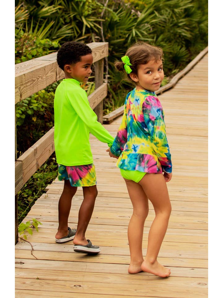 Tidewater Tots - Wholesale Rashguard - Kids - Neon Tie Dye Long Sleeve Sun Shirt