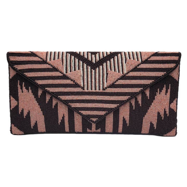 BROWN & PINK BEADED CLUTCH for wholesale by Pizzazz, Inc.