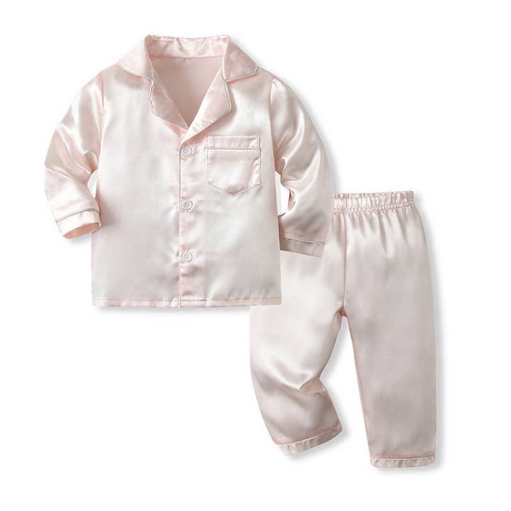 pinkblu02 – wholesale Pyjamasset - Barn – Barn Småpojkar Enfärgad Satin Pyjamas med Långärmad Tröja