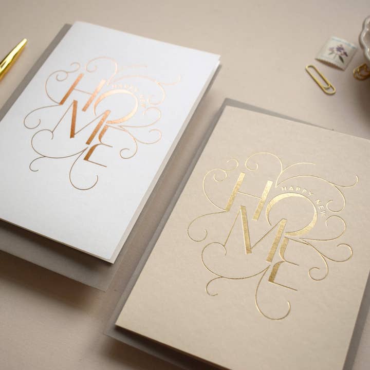Carte de vœux Happy New Home, dépliée à chaud pour la vente par Jennifer Tune