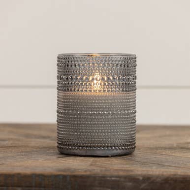 5" GREY DOTTED GLASS 3D FLAME CANDLE for wholesale by Ragon House