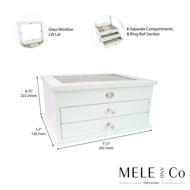 Mele and Co - Wholesale Jewelry Box/Organizer - Mele and Co Lili Glass Top Wooden Jewelry Box4