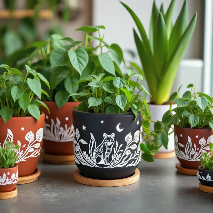 Simply Supplied Co - Wholesale Plant Pot - Fox Sgraffito Planter | Modern Boho Pottery | Terracotta1