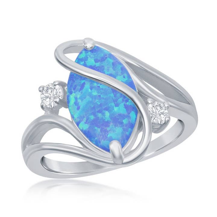 Opal Oval Sten & CZ Ring - Moderne Design - Sterlingsølv for engroshandel hos International Excellence