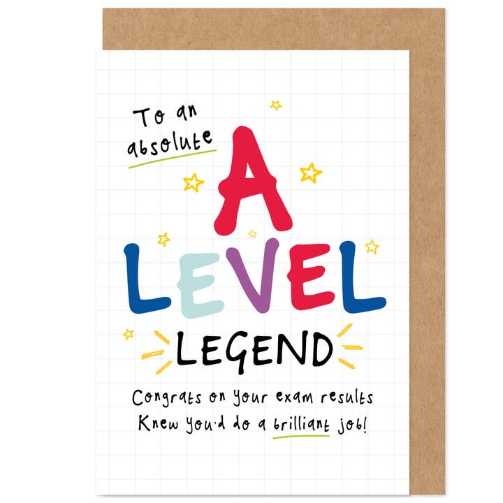 Carte de Félicitations pour les Résultats d'Examen de Niveau A Légendaire pour la vente par Bow & Bell