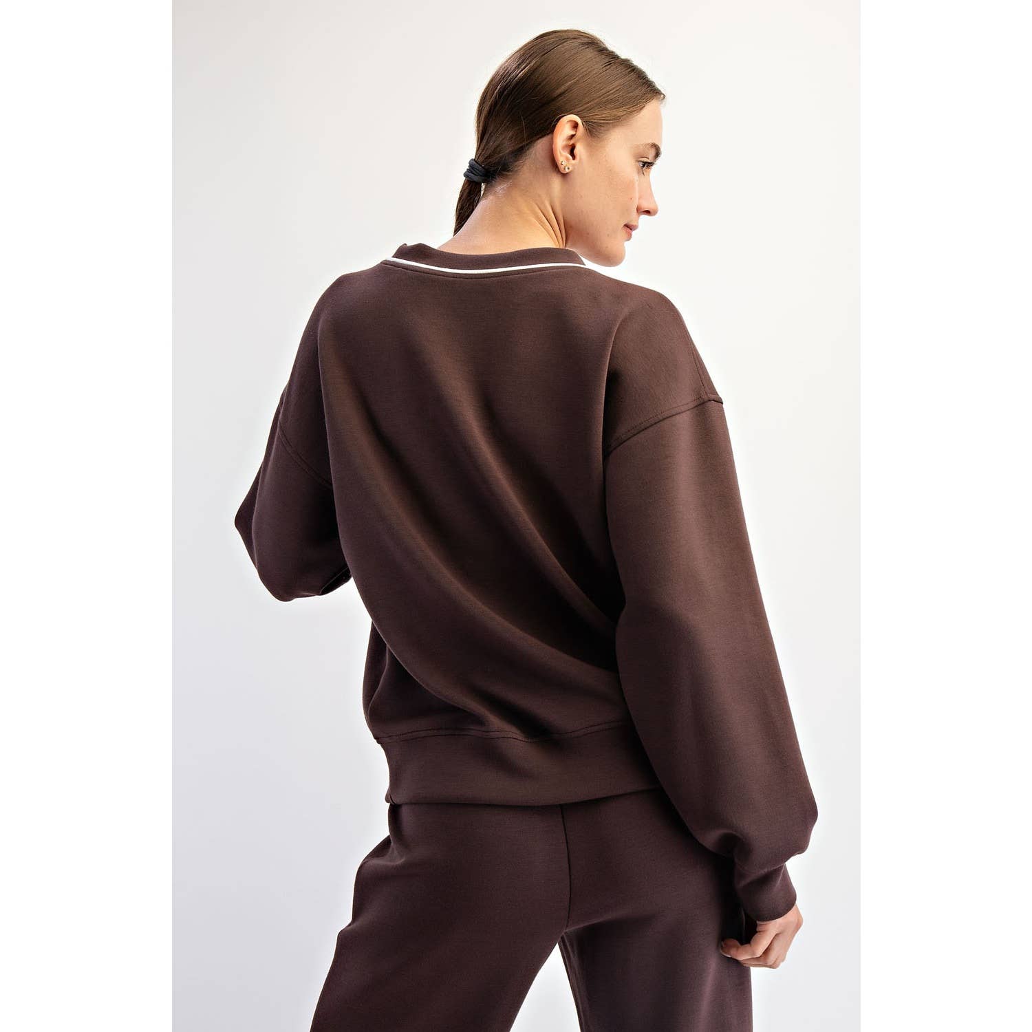 Rae Mode - Wholesale Lounge Top - Women's - MODAL SCUBA V NECK PIPING TOP27