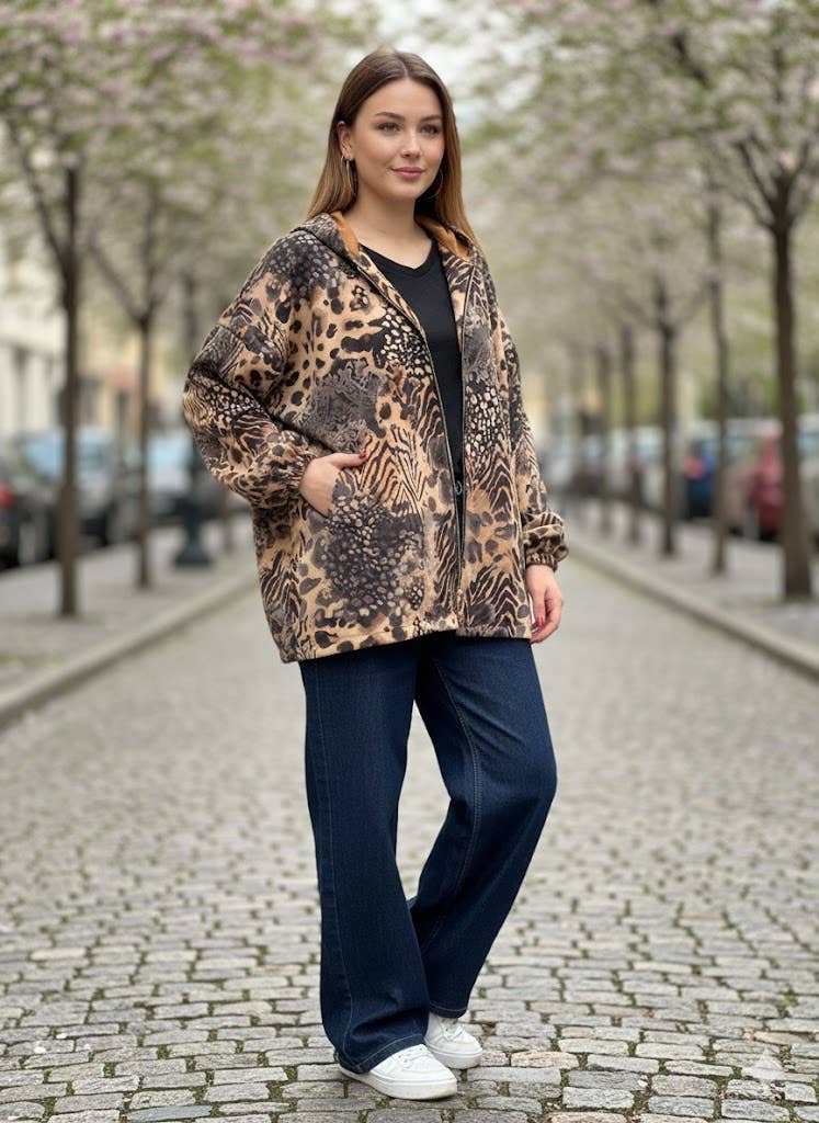 Beige Printed zip-up jacket with long sleeves for wholesale on Faire0