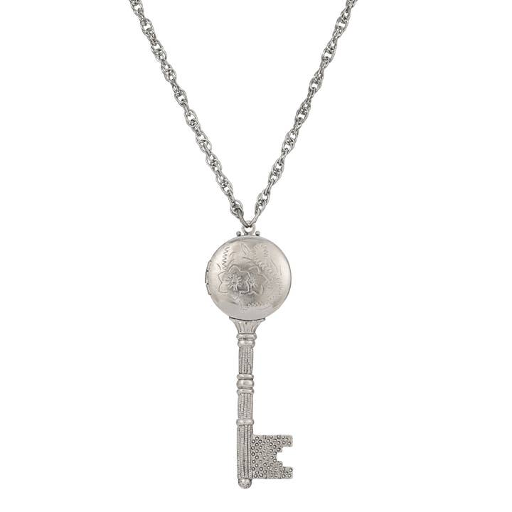 1928 Jewelry - Wholesale Pendant/Charm Necklace - 1928 Jewelry Skeleton Key Flower Pendant Locket Necklace