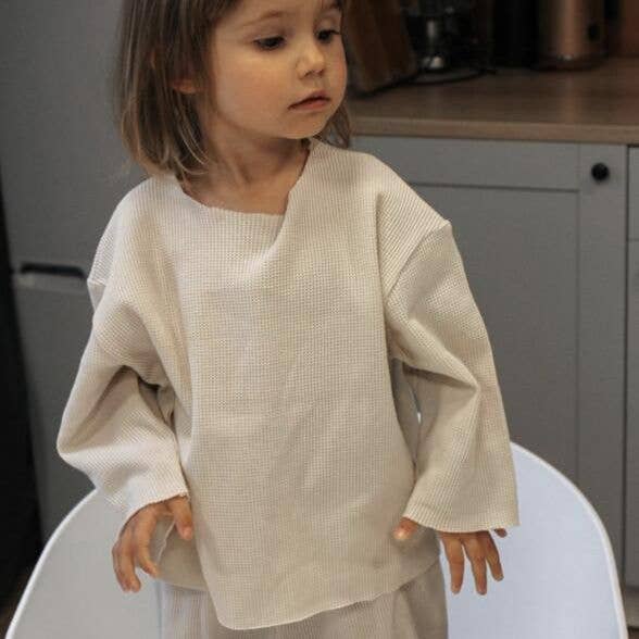 beige 18M-6Y Unisex Tvådelat Set Loungekläder Våffeltoppar & Byxor Grossist Småbarnskläder för wholesale på Faire3