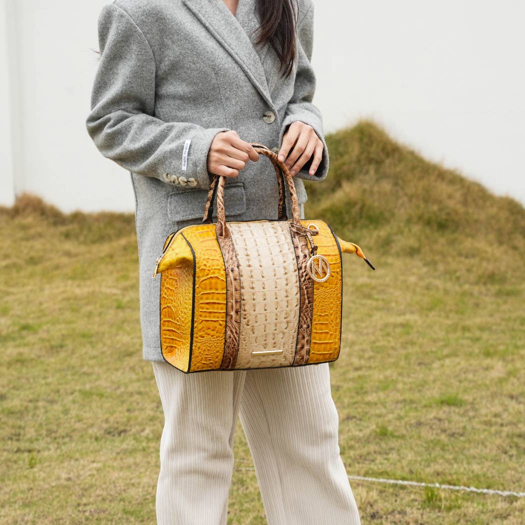 MKF Collection - Venta al por mayor Bolso con correa - Mujer - Bolso Ember de piel vegana con estampado de cocodrilo sintético para mujer10
