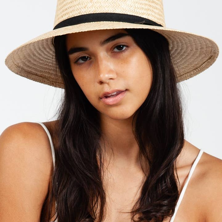 Lucca Couture - Wholesale Straw Hat - Women's - Summer handwoven straw boater hat with black ribbon trim