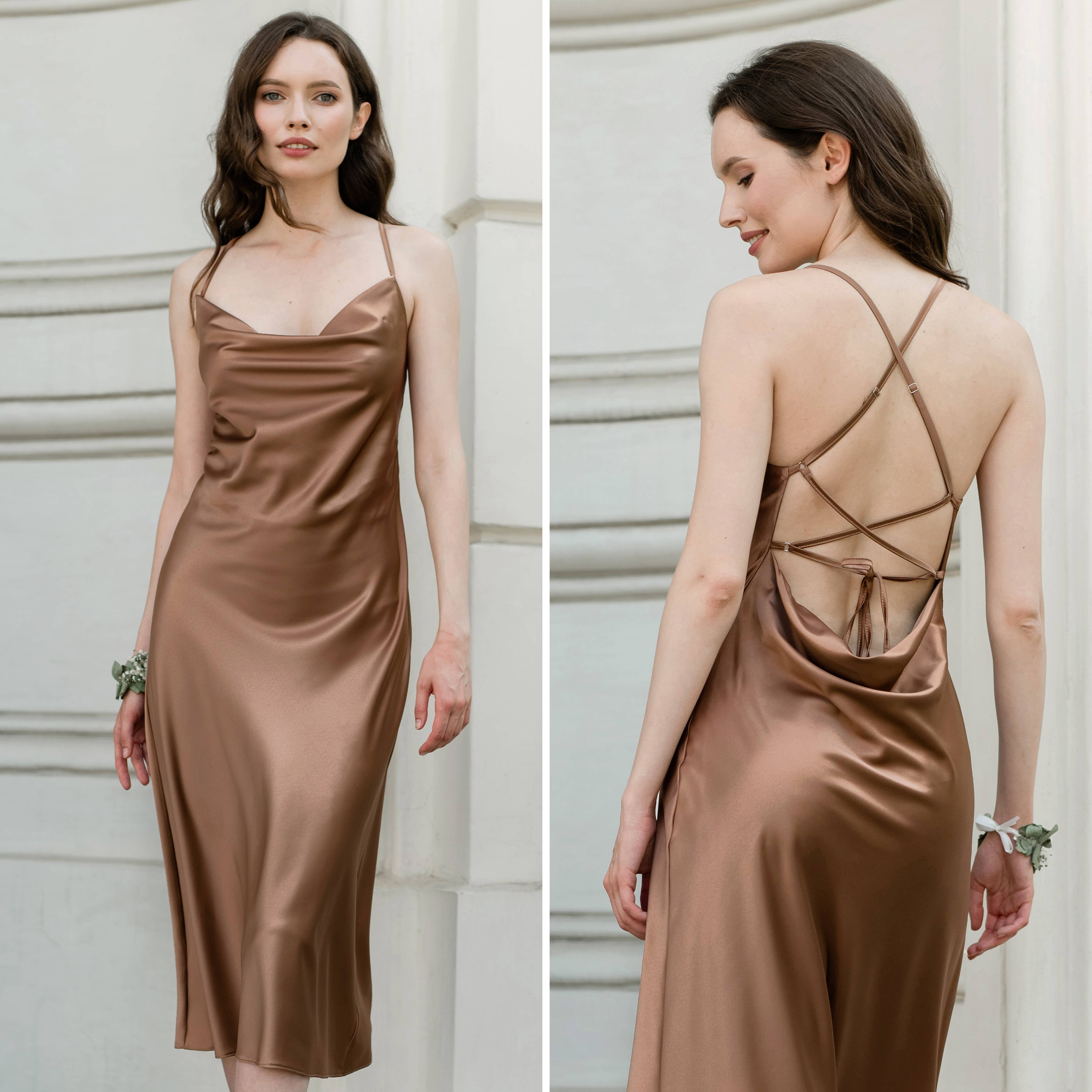 IDENTITY LINGERIE - Wholesale Dress - Women's - Satin Silk Dress Cowl Neck Midi Evening Slip Dresses5