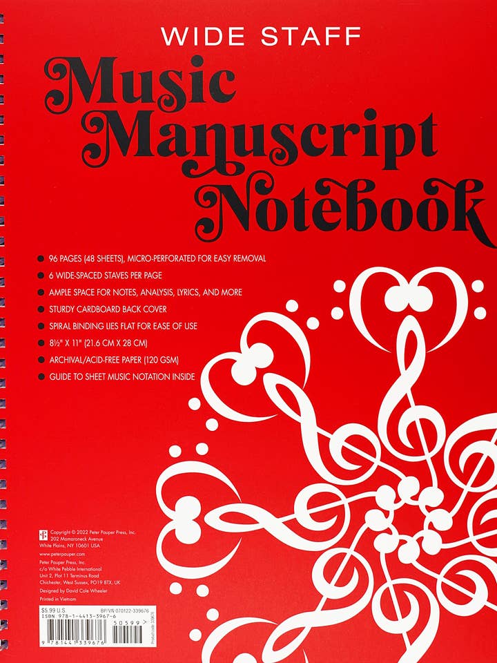 Music Manuscript Notebook (Wide Staff) for wholesale by Peter Pauper Press