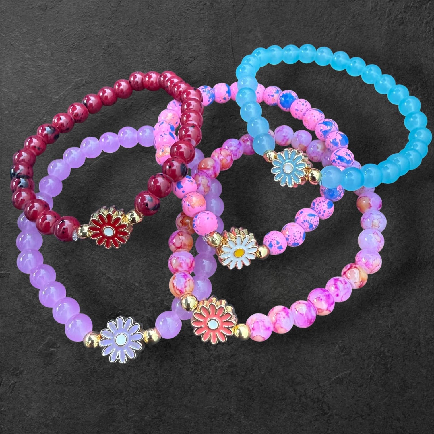 Loli - Wholesale Beaded Bracelet - Kids - Kids Beaded Flower Charm Bracelet – Assorted Colors6