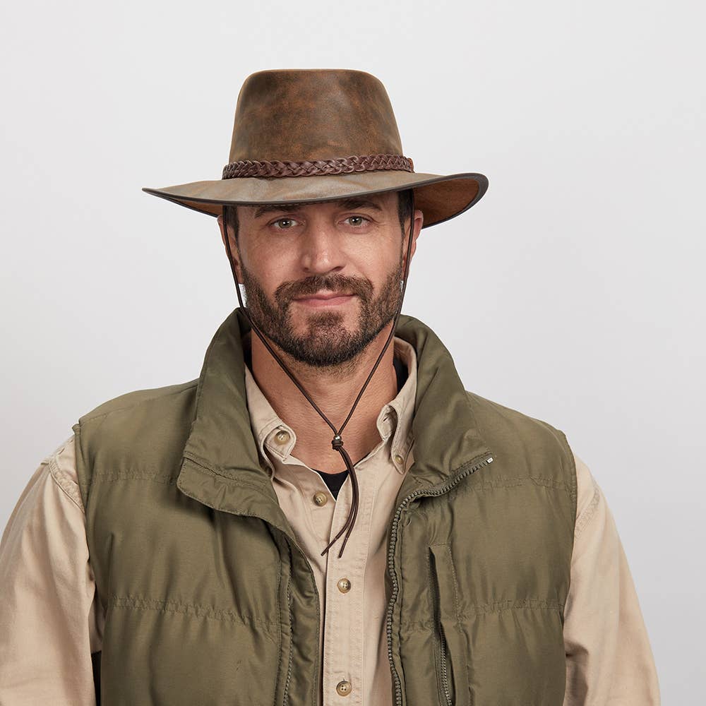 American Hat Makers - Wholesale Cowboy Hat - Unisex - Premium Crushable Leather Outback Hat - Style Crusher24