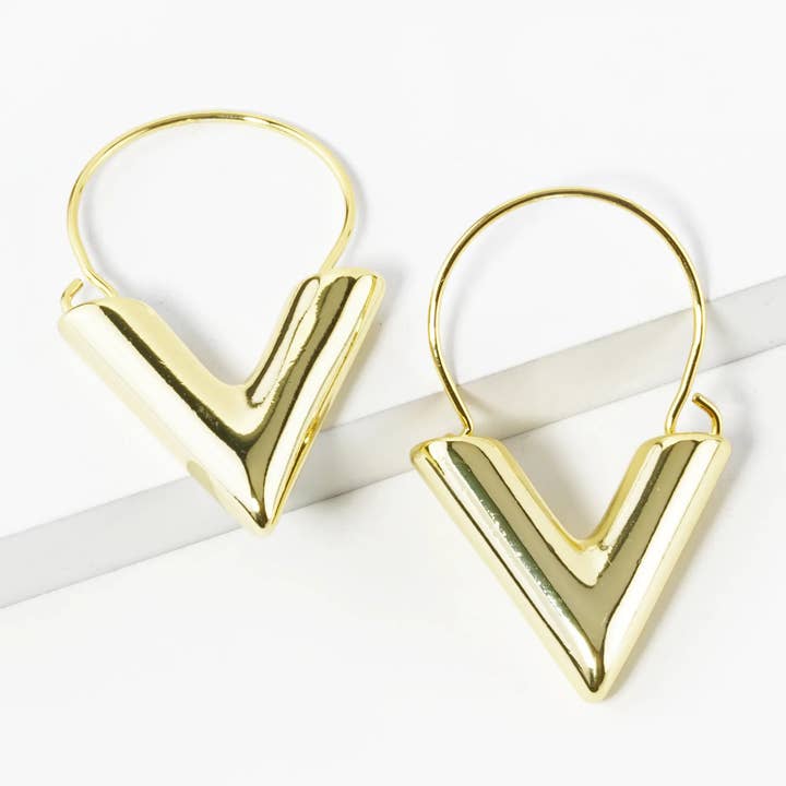 Wild Honey - Wholesale Dangle Earrings - 14K Gold Dipped Hollow Chevron Drop Earrings1