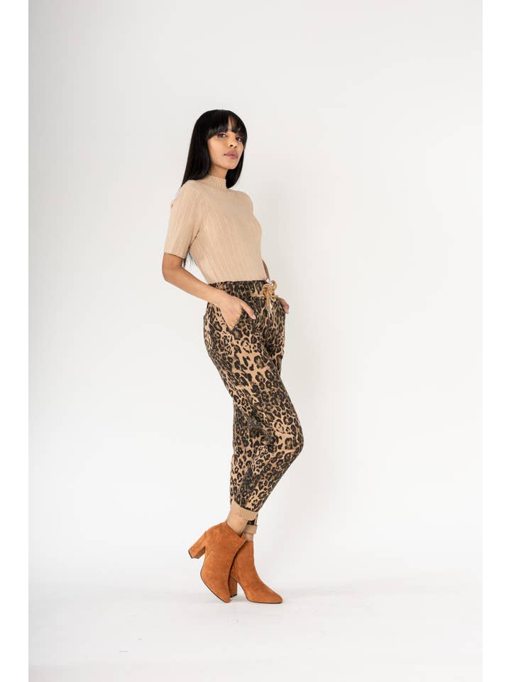 Nina Carter - Wholesale Pants - Women's - Panta jogg leopard elastic waist with drawstring P50026