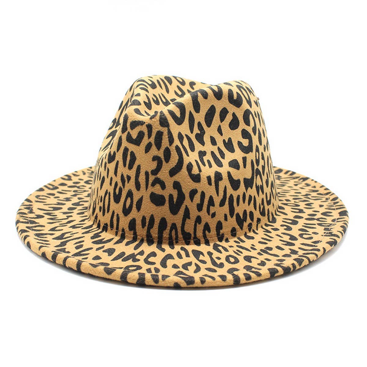 CAMEL FEDORA LEOPARD PRINT HAT JAZZ WIDE BRIM HAT_CWAH2563 for wholesale on Faire2