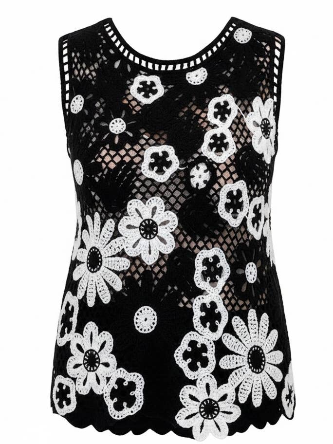 WF2719 MONO CROCHET EFFECT FLOWER TANK TOP for wholesale by Malissa J Collection