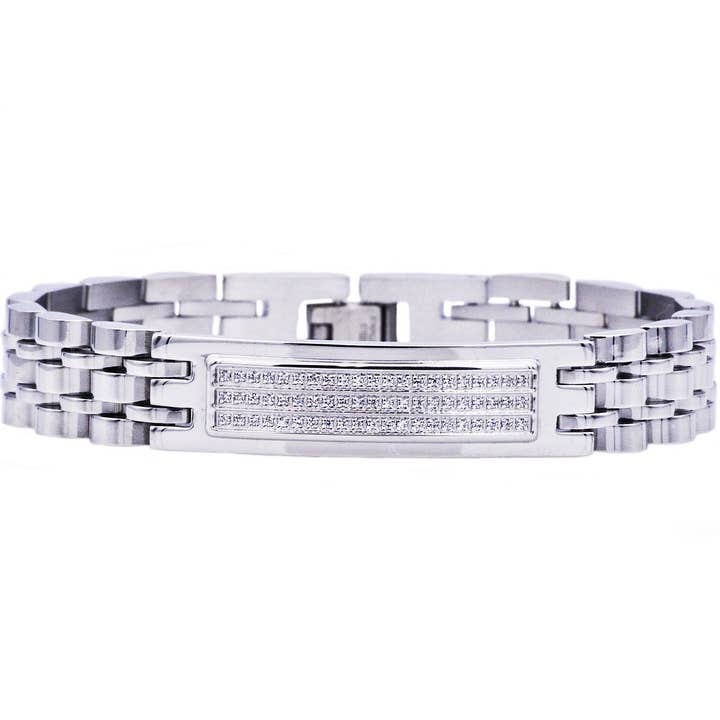 Men's Stainless Steel Bracelet With Cubic Zirconia for wholesale by Blackjack Mens Jewelry