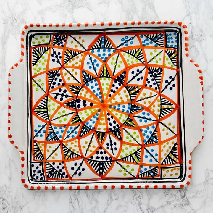 Bandeja De Cerámica Tunecina Pintada A Mano Elegancia #1 para venta al por mayor de Etnico del Mondo