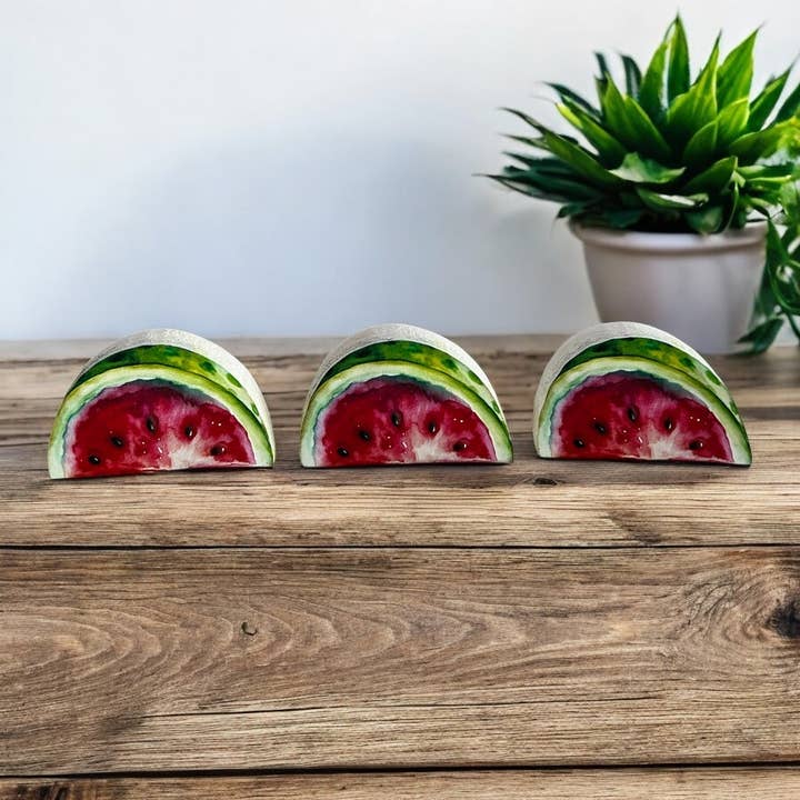 Rustic Wood Miniature Watermelon Slices-Summer Decor Set/3 for wholesale by Inkwood Crafters