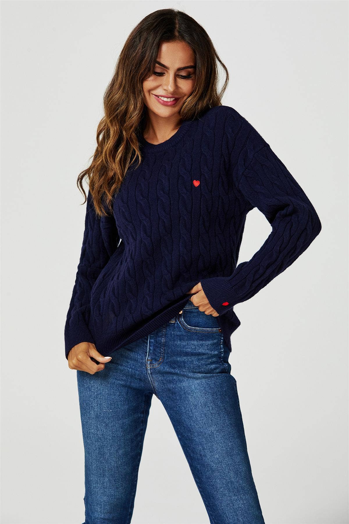 FS Collection (Germany) - Wholesale Knit Sweater - Women's - Heart Embroidery Jumper Top In Navy4