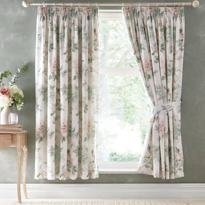 UW Home - Wholesale Curtain - Campion Pencil Pleat Curtains by Appletree in Green/Coral
