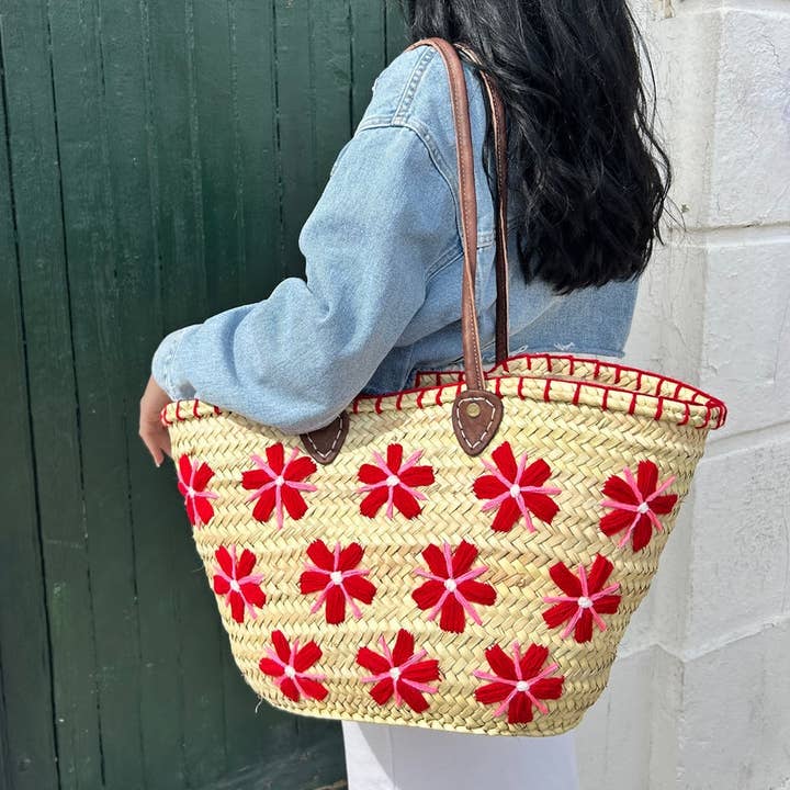 French market bag, Straw bag with leather handle, Beach bag for wholesale by craftberber